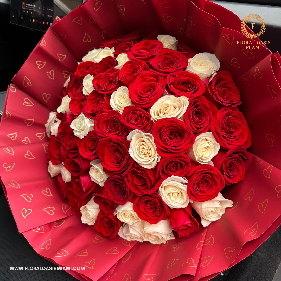 Red & white long stem roses