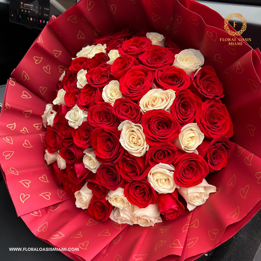 Red & white long stem roses